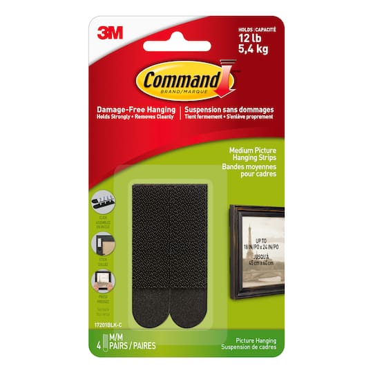 Command&#x2122; Picture Hanging Strips, Medium Black